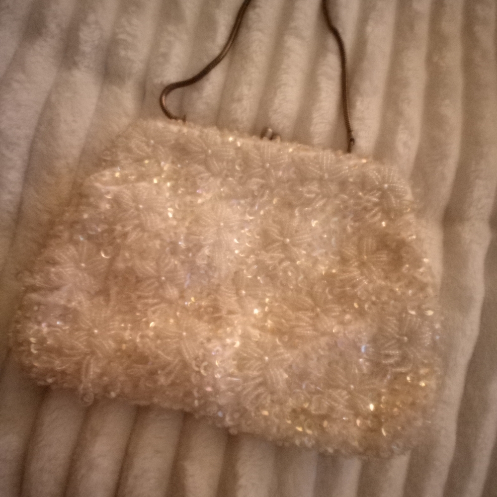VTG Elegant Ivory Beaded Evening Clutch